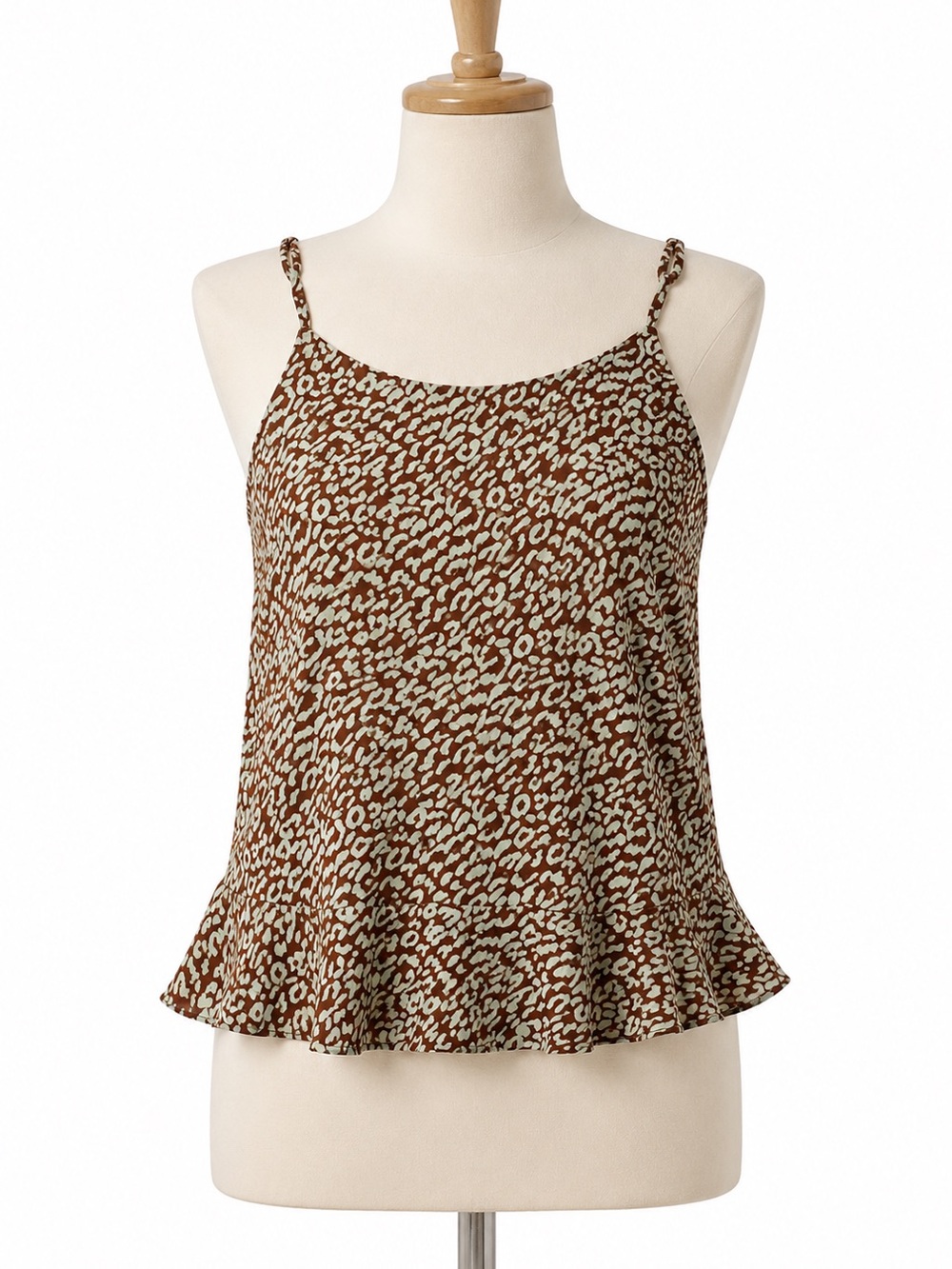 Easel Los Angeles S Animal Print Peplum Cami Tank Top Boho Terracotta Brown